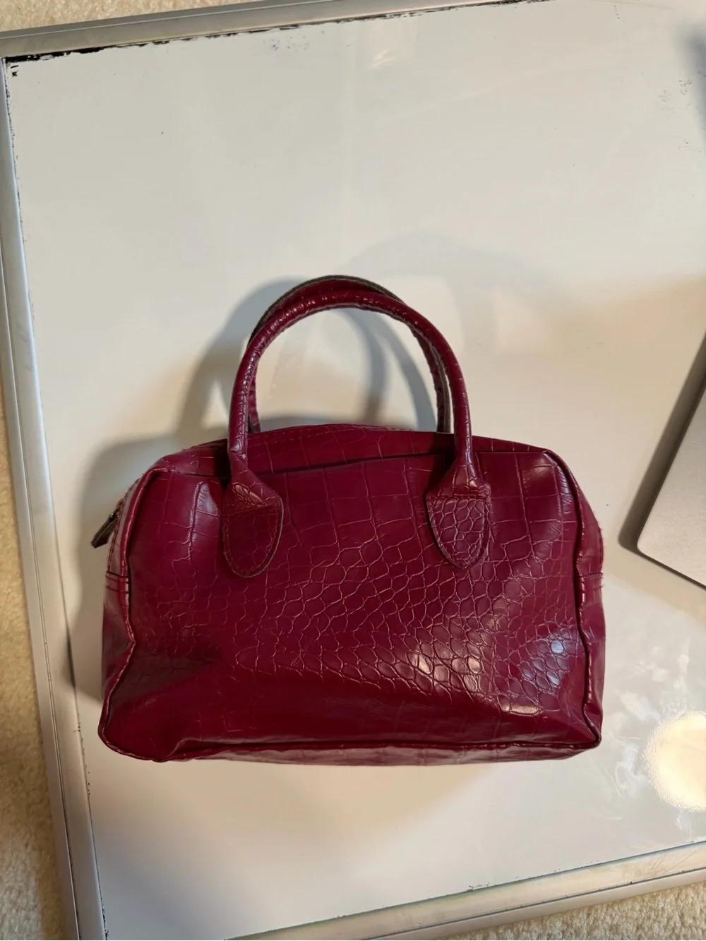 Brand New Textured Faux-Croc Small Satchel in Berry